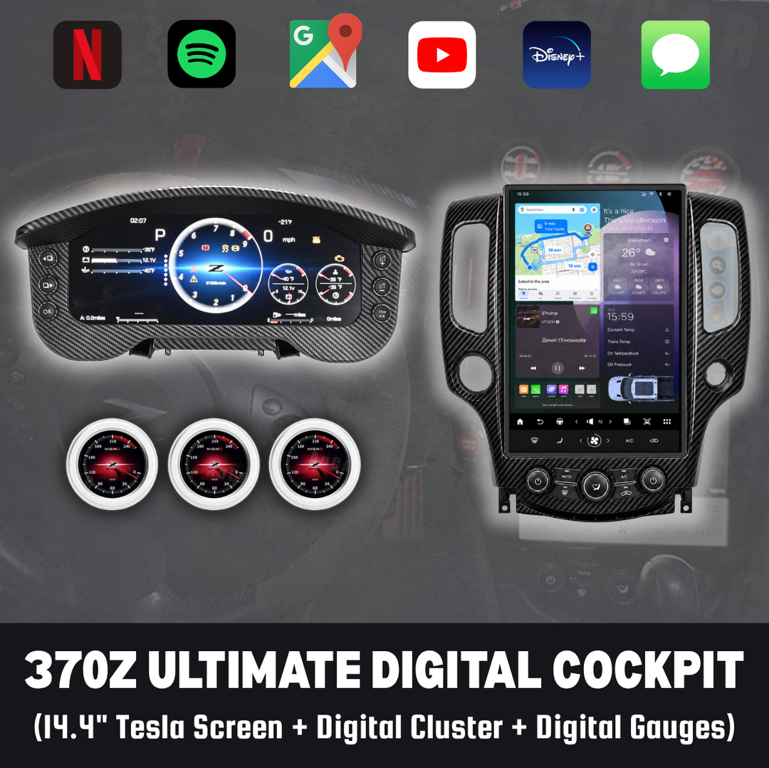 The Ultimate 370Z Digital Cockpit Bundle (Tesla Screen + Cluster + Gauges)
