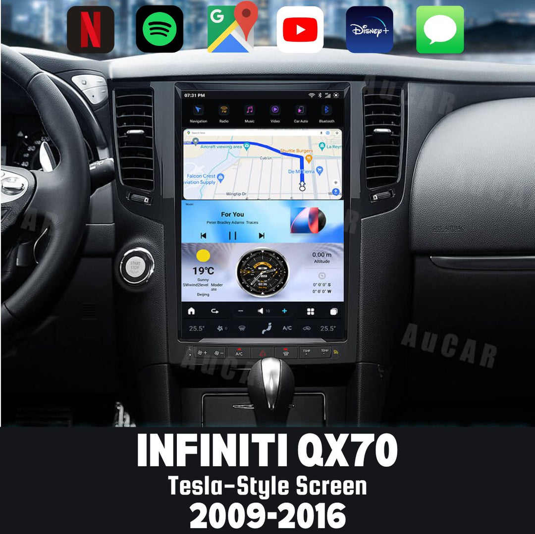 Infiniti QX70 2009-2016 Apple CarPlay & Android Auto Tesla Screen
