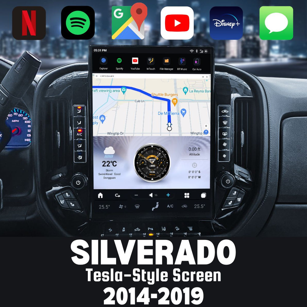 Chevrolet Silverado 2014-2025 Apple CarPlay & Android Auto Tesla Screen - Nifty City