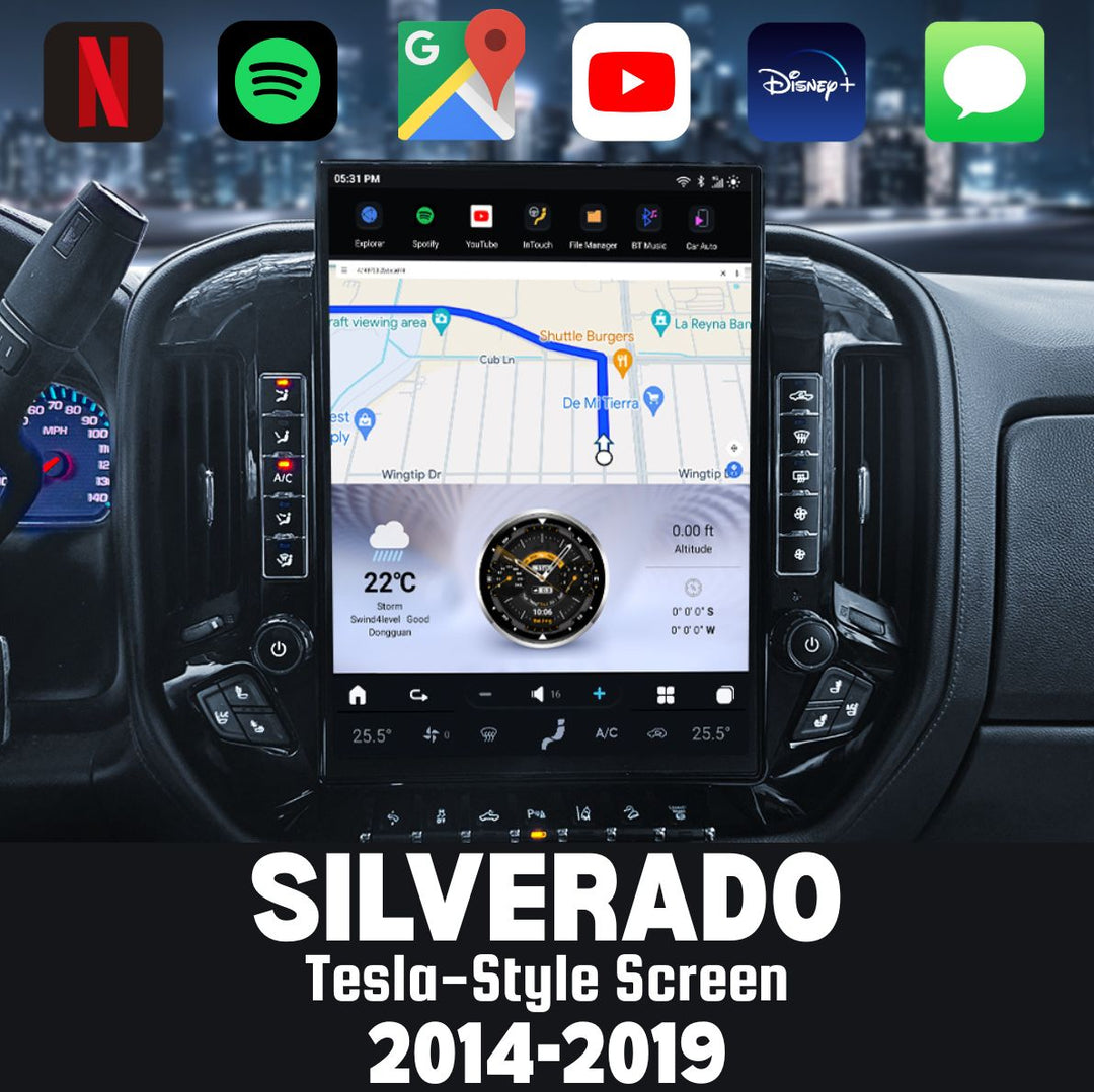 Chevrolet Silverado 2014-2025 Apple CarPlay & Android Auto Tesla Screen - Nifty City