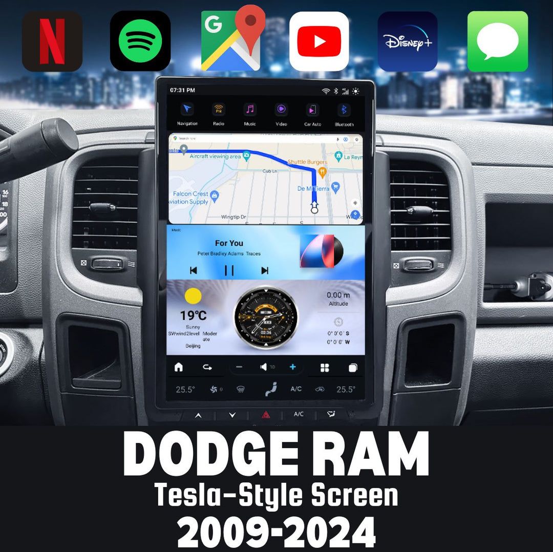 Dodge RAM 1500, 2500, 3500, 4500 2009-2024 Apple CarPlay & Android Auto Tesla Screen - Nifty City