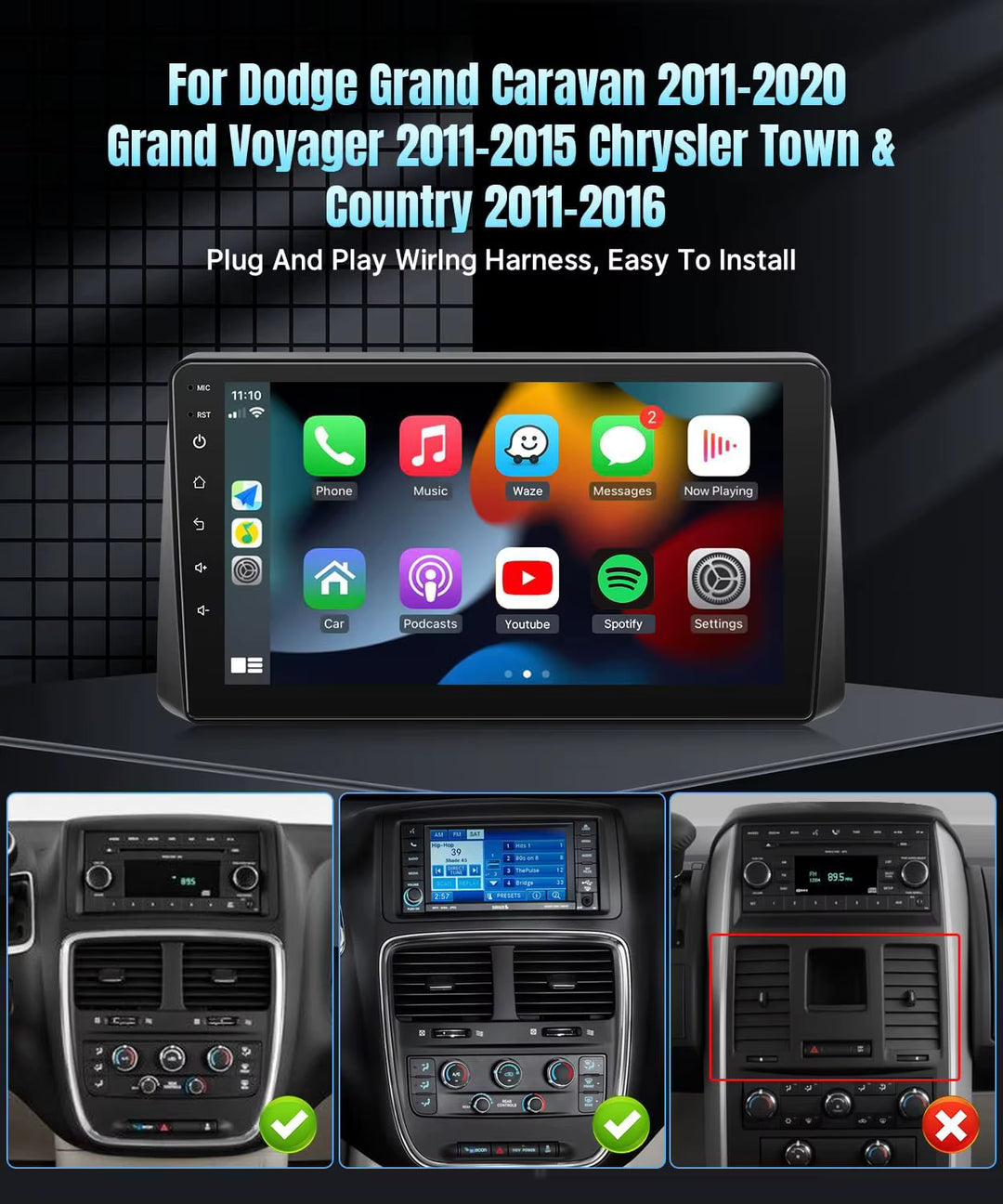 Chrysler Town and Country 2011-2016 Apple CarPlay & Android Auto Integration Screen