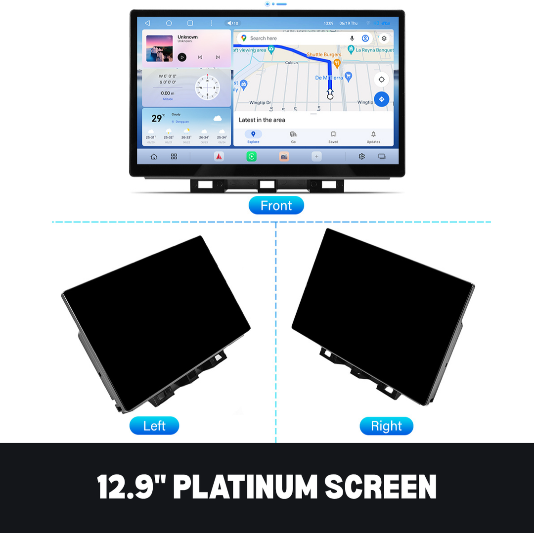 Nissan GT-R R35 12.9-inch Tesla-style screen front and side views